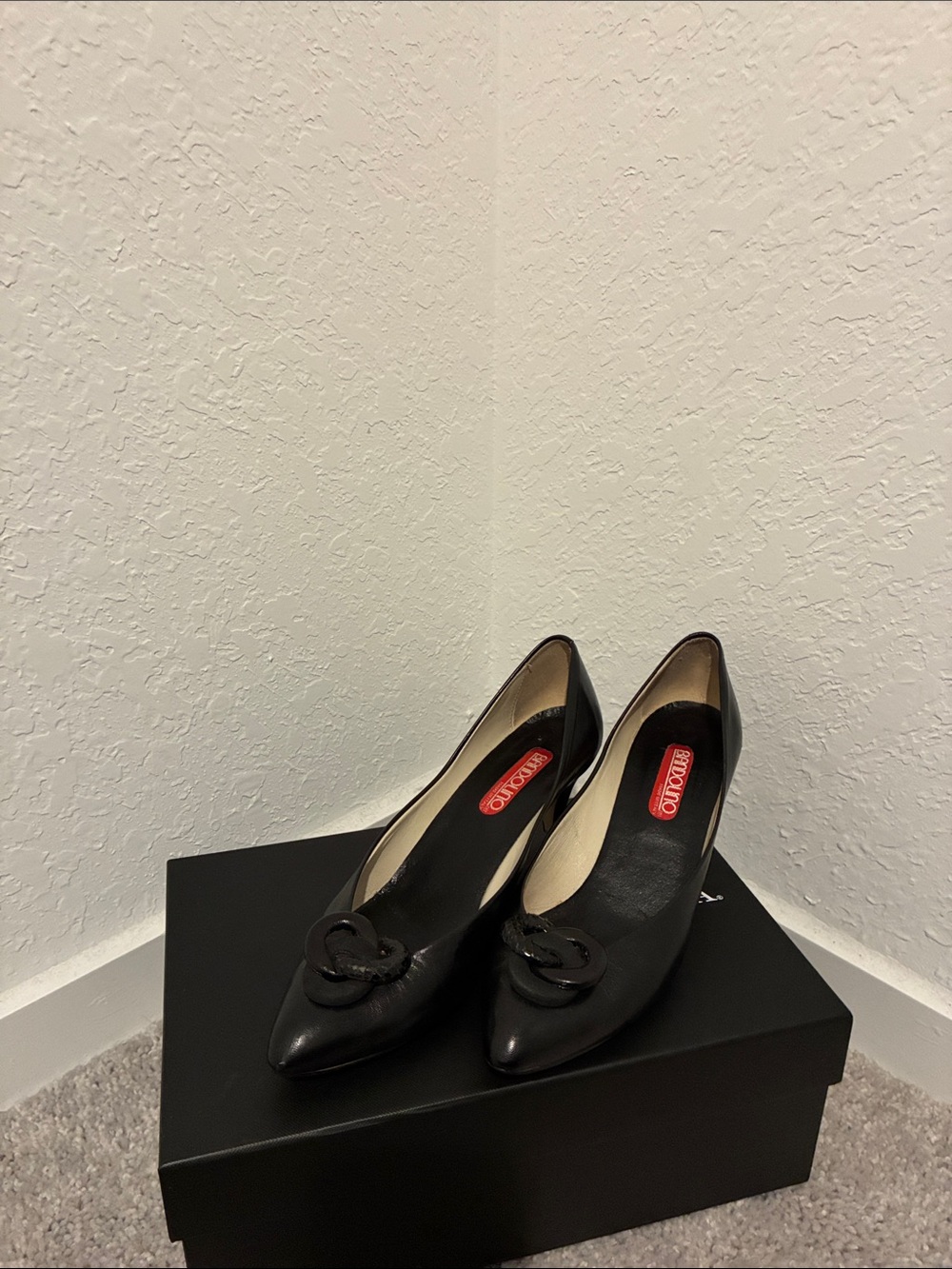 Bandolino Black Pointed-Toe Pumps with Decorative Buckle